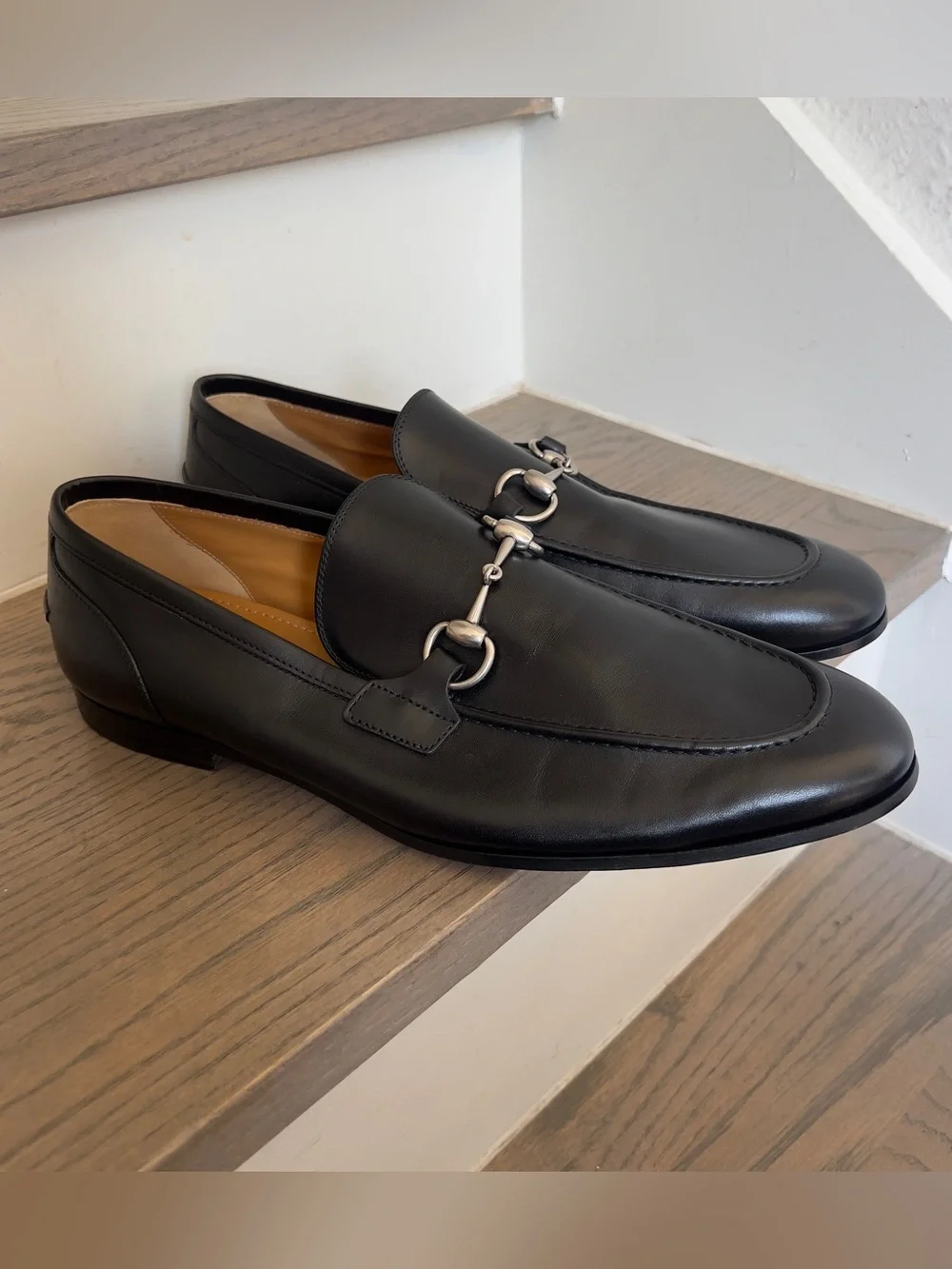 Gucci Men's Jordaan Moccasin Leather Bit Loafers in Black NWOB